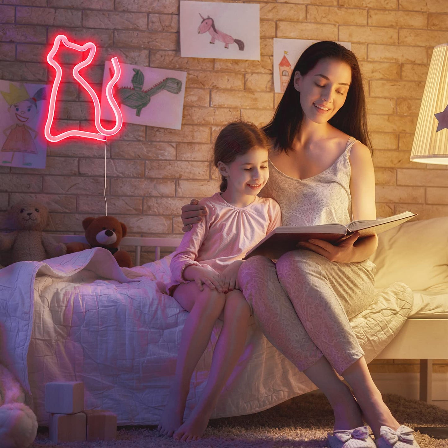 YAOZHOU LED Neon Sign - Red Cat Wall Decor, Battery/USB Operated, Plastic, Ideal for Home, Bar, Party, Kids Room