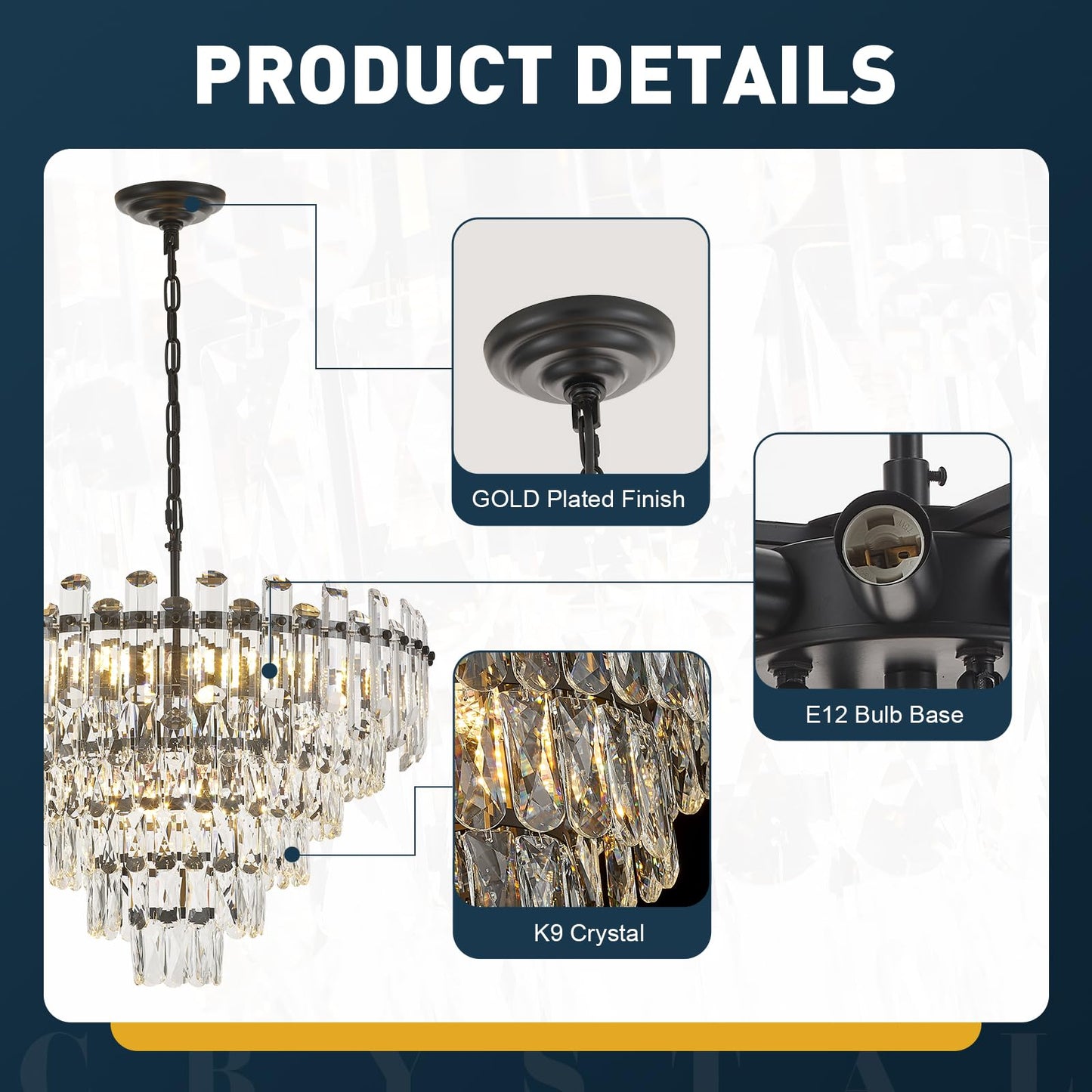 Brfaixla 6-Tiers Modern Crystal Chandelier Black 12-Light 23.6 Contemporary Round Pendant Chandeliers Light stylish Ceiling Hanging Lighting For Living Dining Room Bedroom Kitchen Island Foyer