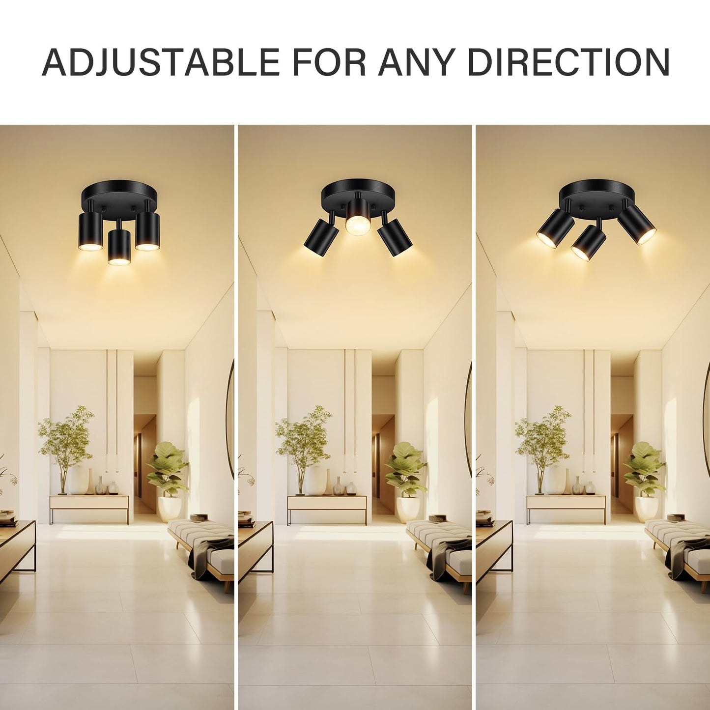 Boostarea Led Track Lighting Kit, 3 Light Fixtures, Rotatable Black Ceiling Spotlights, Gu10 Bulb Not Included, Model C0301