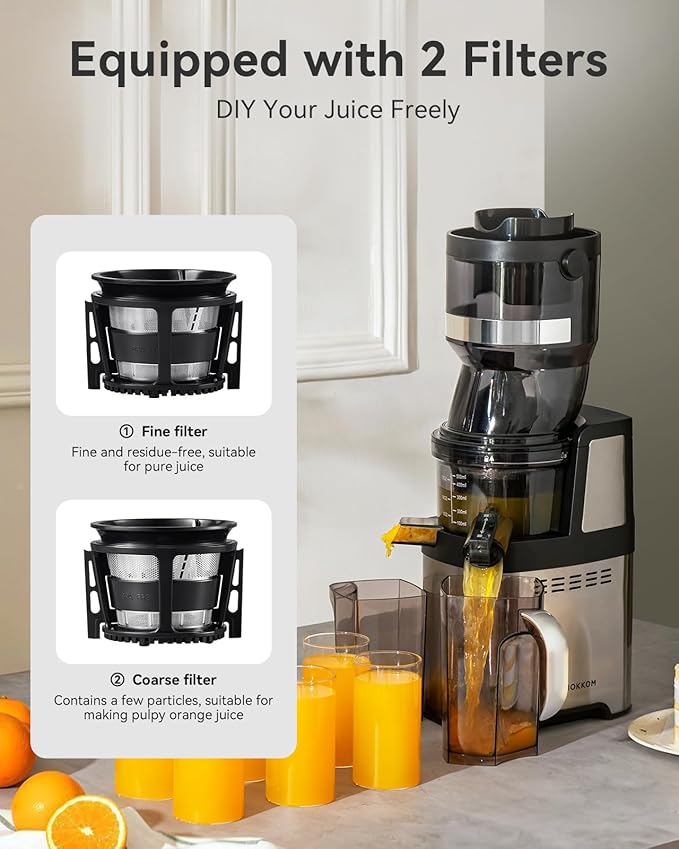 MOKKOM Commercial Cold Press Juicer, 5.9" Large Feed Chute Juice Extractor Machine, High Juice Yield, Slow Masticating Juicer for Whole Vegetables & Fruits, Easy to Clean for home and commercial use