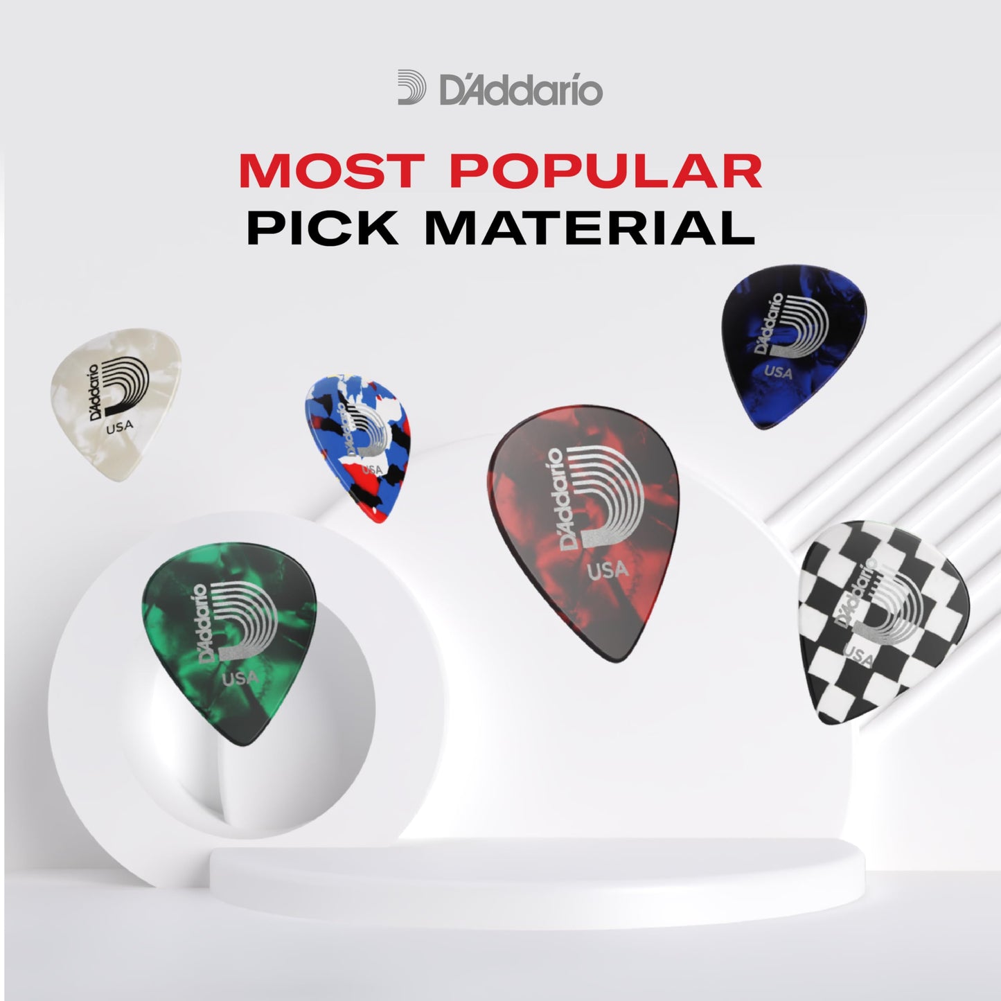 Daddario Accessories Black Celluloid Guitar Picks, 10 Pack, Medium