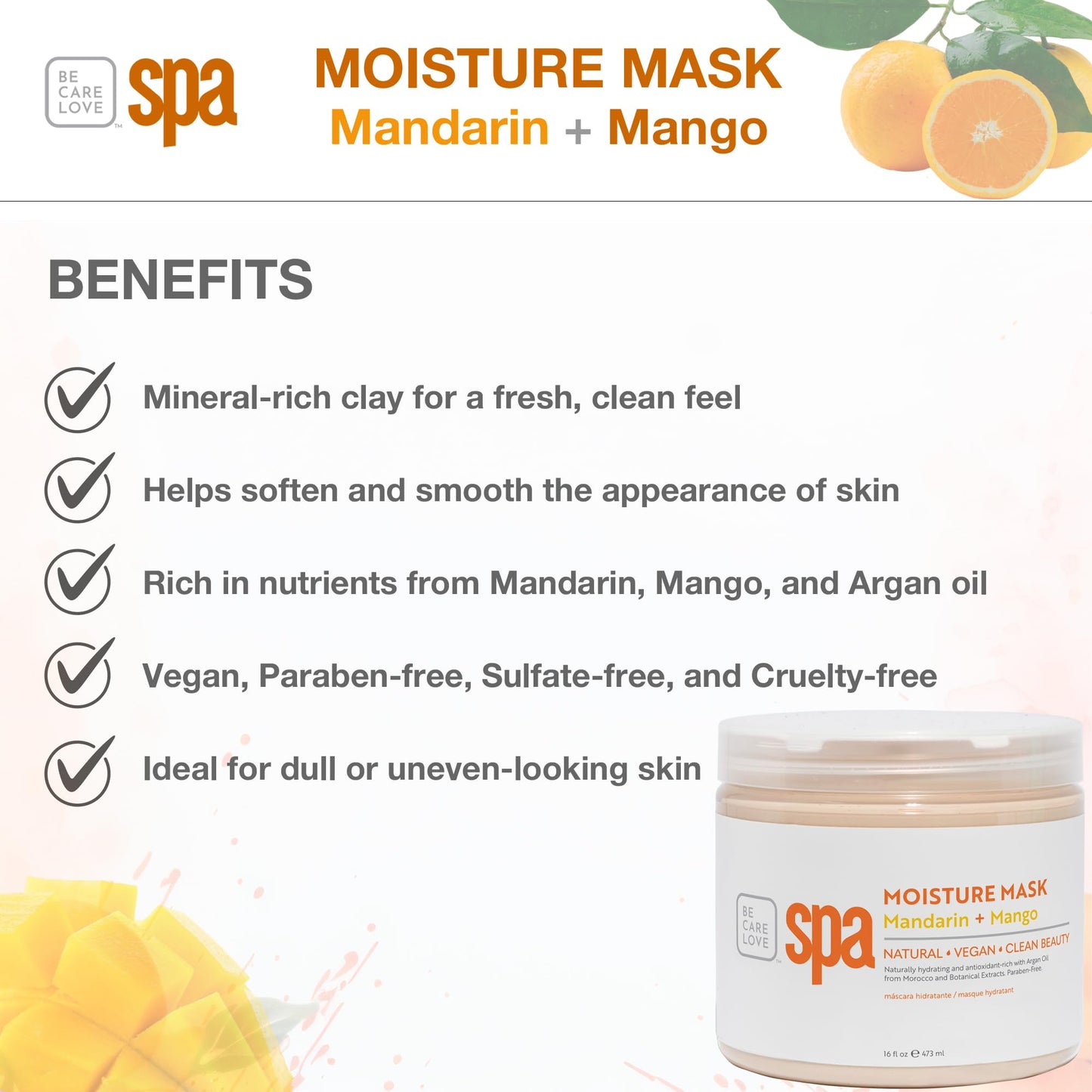 BCL SPA Organic Mandarin and Mango moisture mask for hands, foot mask, and body mask skin care spa treatment, home or profession