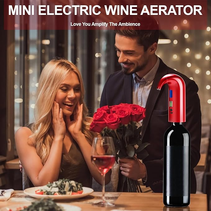 Electric Wine Aerator, One-Touch Automatic Wine Decanter for Red & White Wine, Wine Dispenser, Wine Pourer, Wine Gifts for Wine Lovers (Red)