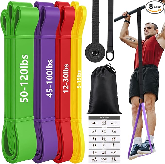 Soulchen Resistance Bands Pull up Assistance Band Set 530 Lbs 4 Pcs Exercise Bands with Assist Belt Nylon Strap and Door A...