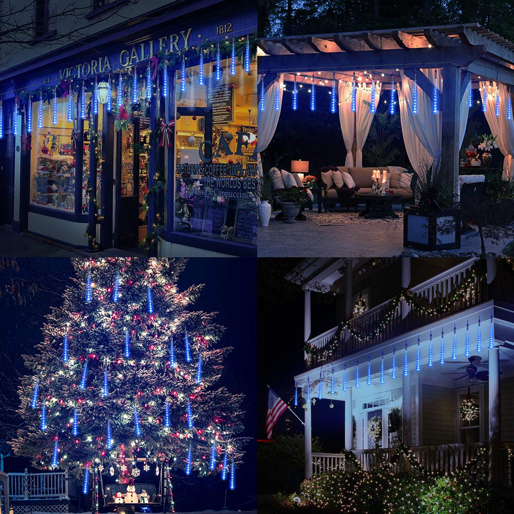 Jjgoo ?2 Pack? Christmas Lights Meteor Shower Rain Lights 20Inch  Totally 20 Tube 720 Leds Icicle Light Outdoor Raindrop Light For Xmas Halloween Wedding Party Tree Holiday Decoration Blue