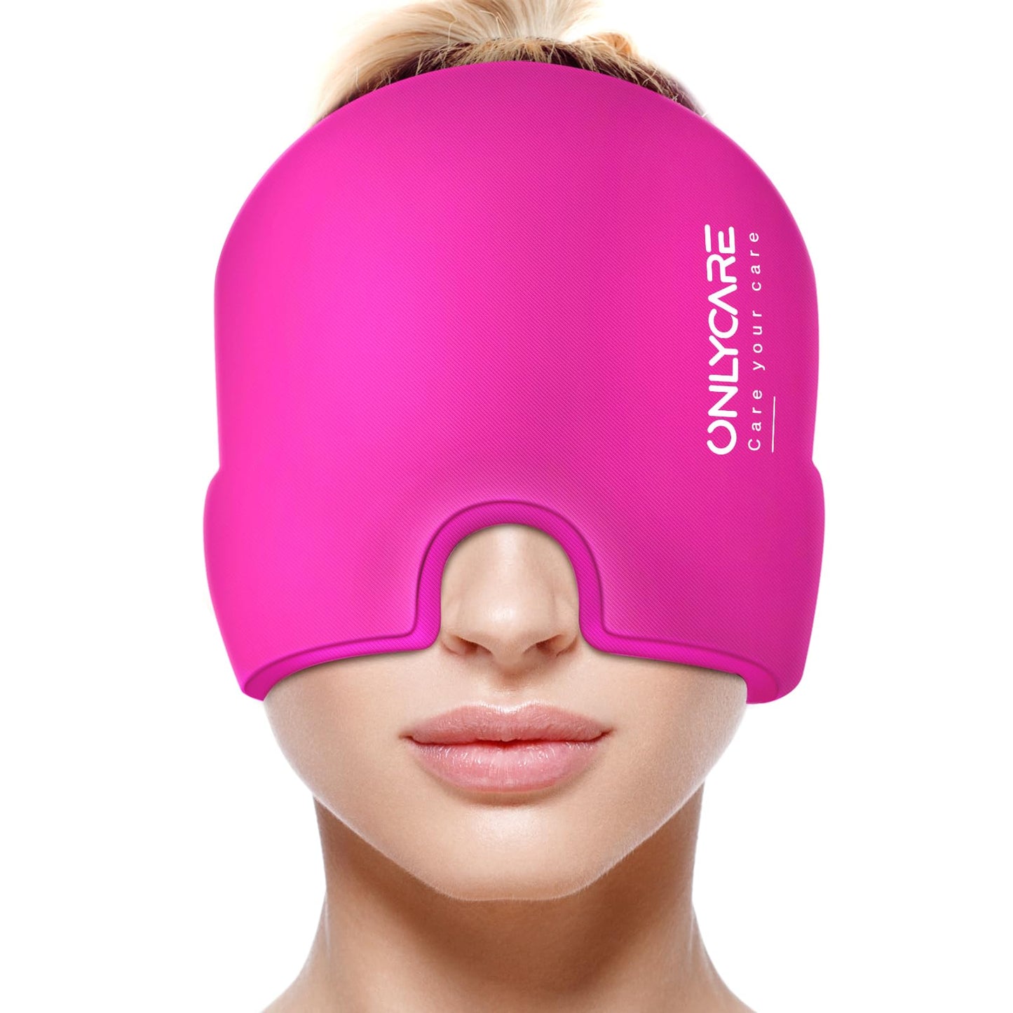 ONLYCARE Migraine Relief Cap, Soothing Migraine Mask, Upgraded Odorless Gel Ice Head Wrap, Hot and Cold Therapy, Headache Ice Pack for Tension, Stress, Hangover (Bright Pink)