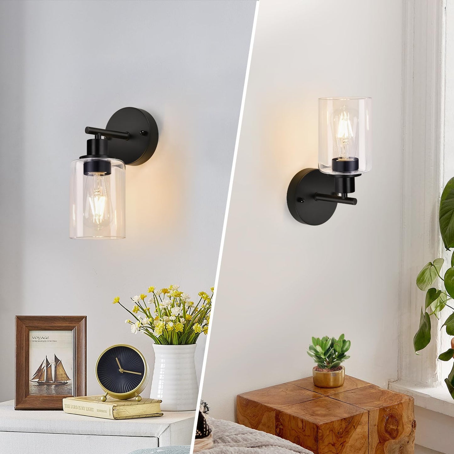 Zarbitta Set Of 2 Wall Sconces For Bathroom Black Modern Vanity Lights With Clear Glass Shade Bathroom Wall Lamp For Mirror Kitchen Living Room Hallway Cabinet Porch