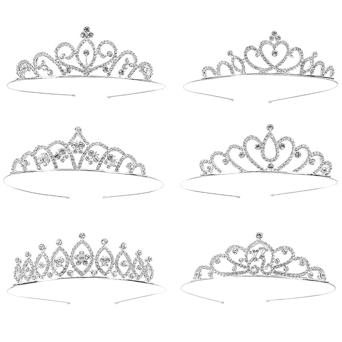 Hedume 6 Pack Princess Crystal Tiara Crown Headbands, Silver Metal Sparkly Glitter Rhinestone Hair Accessories, Girls Wome...