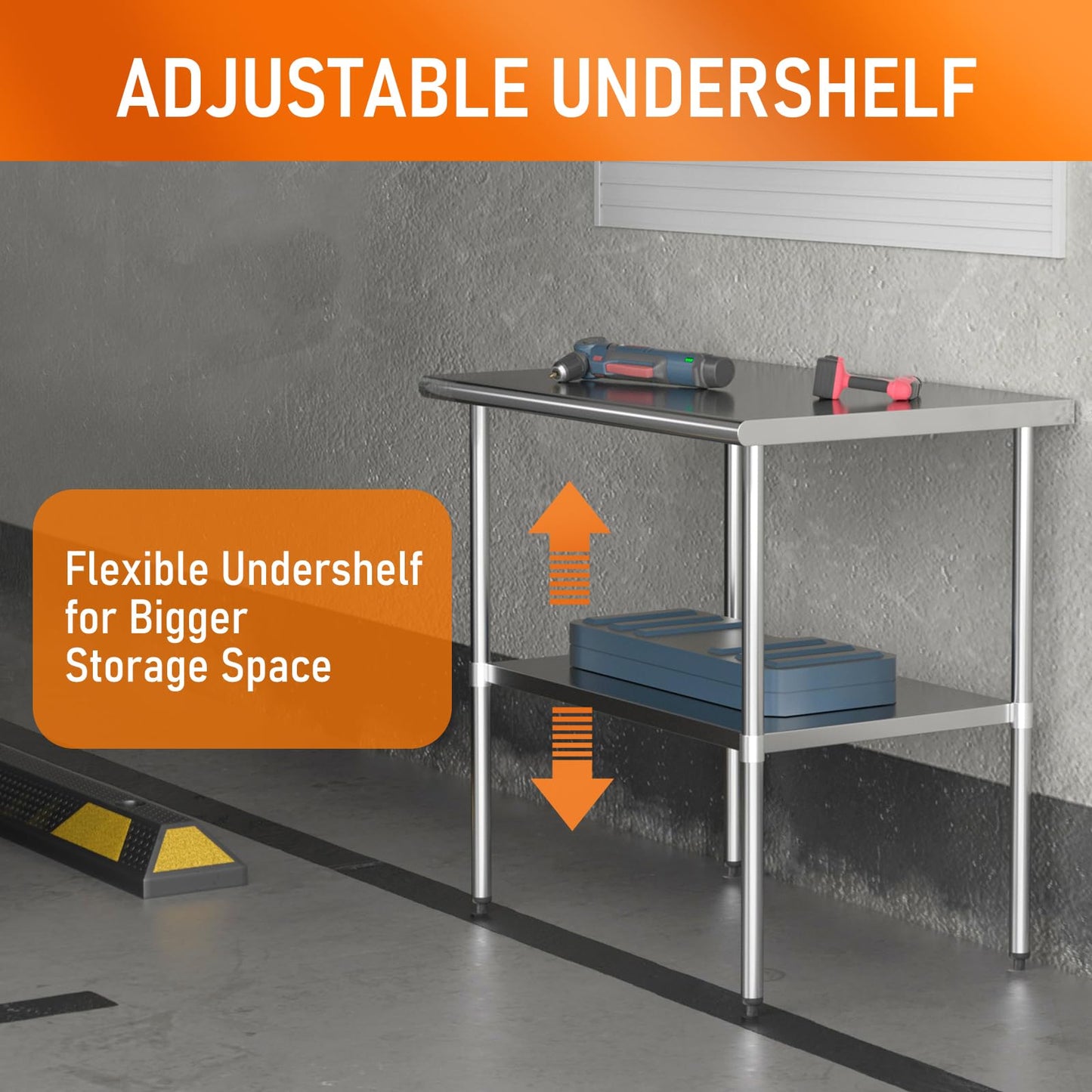 HOCCOT Stainless Steel Table for Food Prep & Work 24 x 36 inches Utility Table with Adjustable Undershelf, Commercial Workstation in Kitchen, Garage, Outdoor BBQ