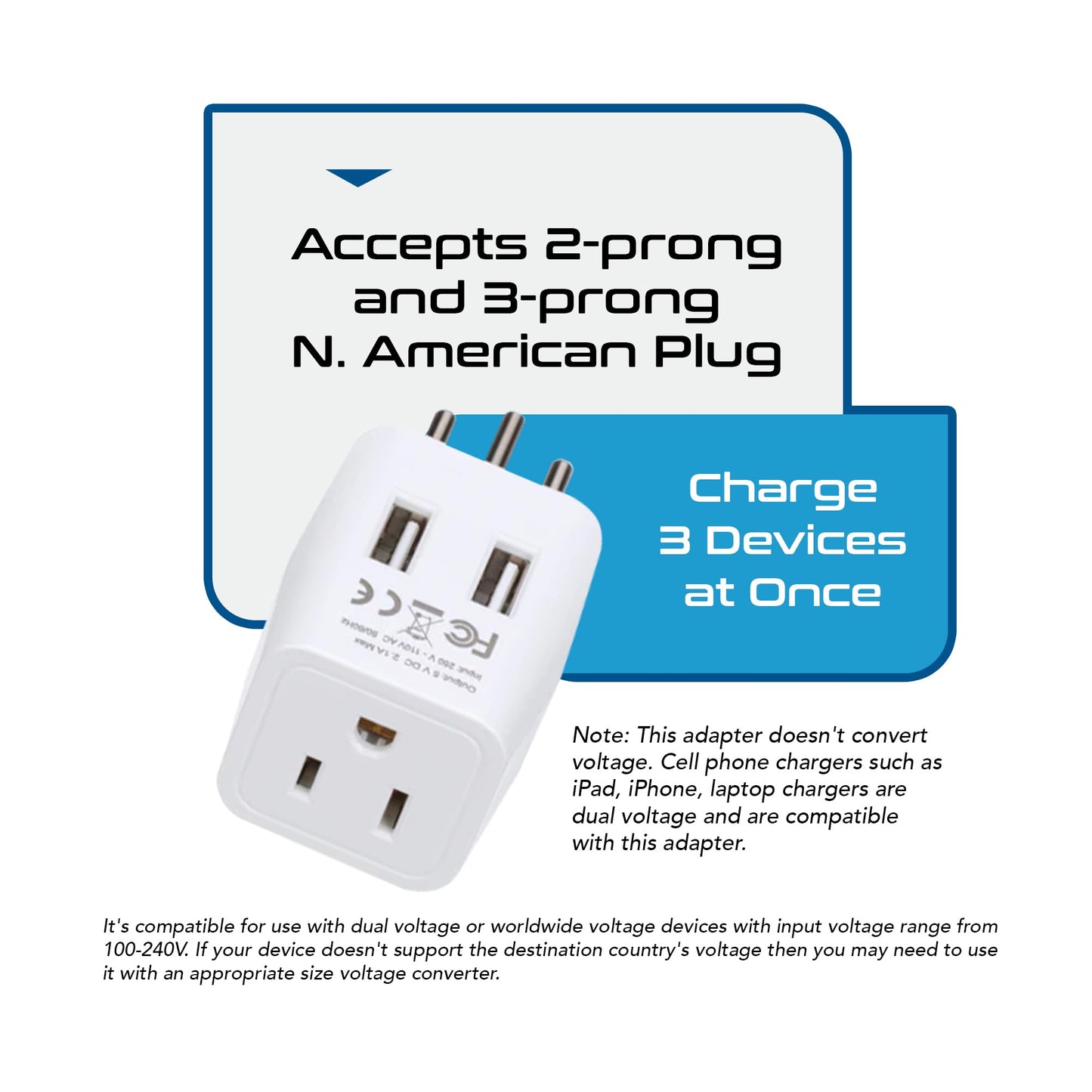 Ceptics Switzerland Travel Adapter Plug With Dual Usb + Usa Input - Type J - Ultra Compact - Safe Grounded For Laptops, Cell Pho