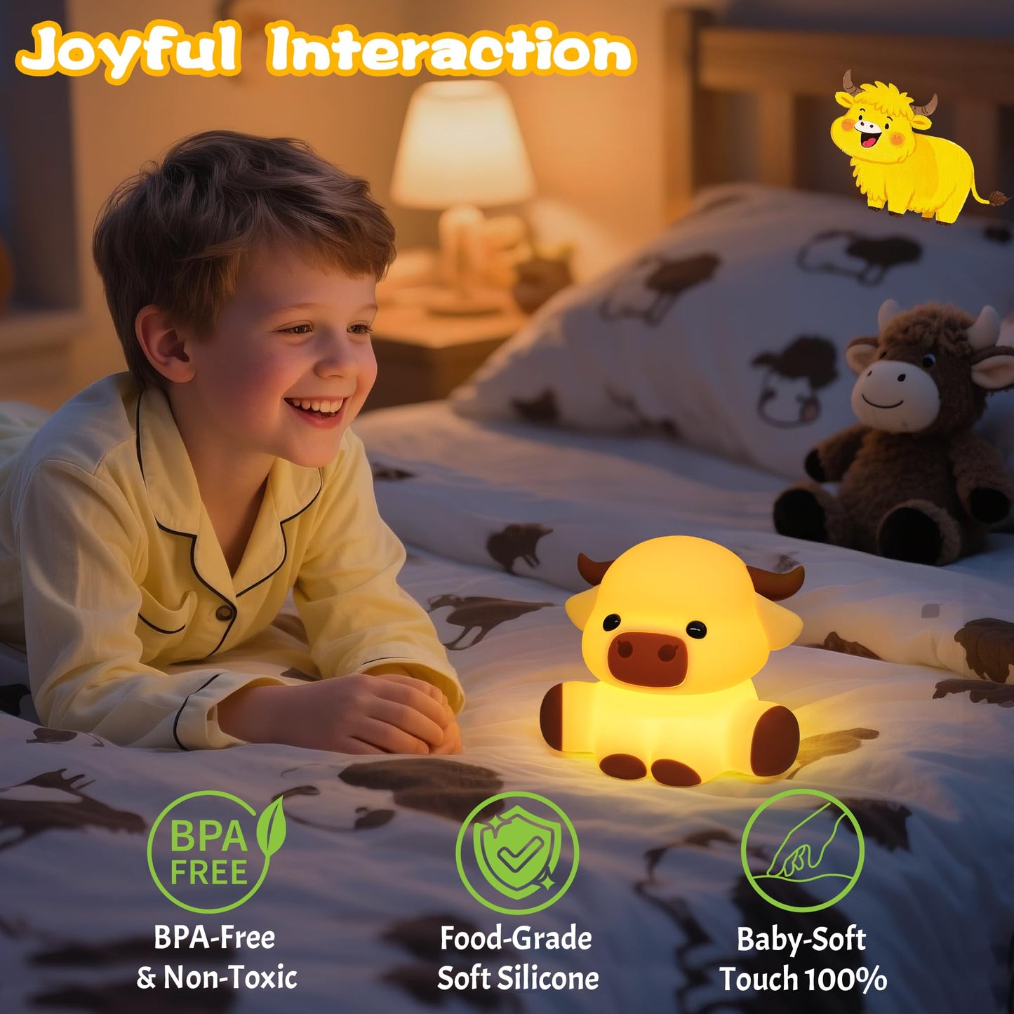 Okiyid Highland Cow Lamp  Dimmable Silicone Touch Night Light  Soft Glow Bedside Lamp For Bedroom Or Desk Decor  Highland Cow Gifts  Usb Powered With Gentle Illumination