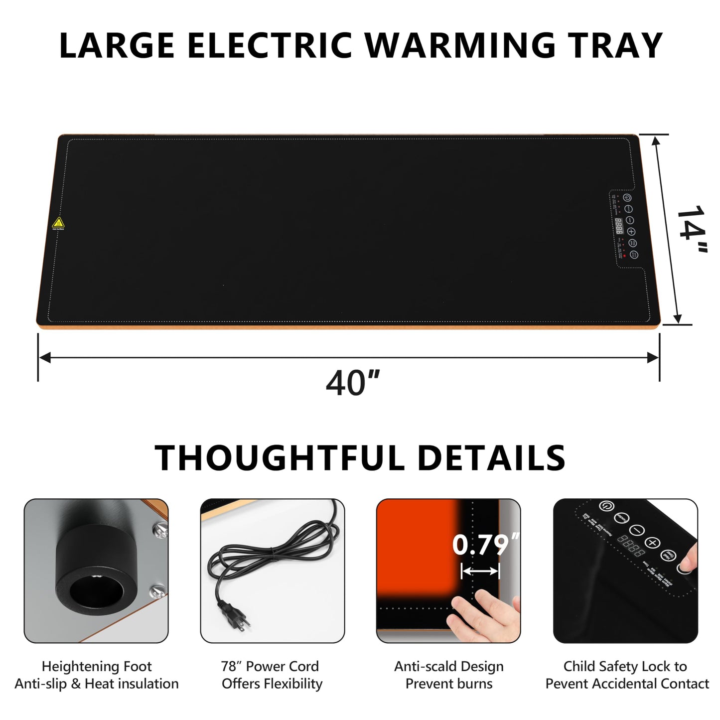 Food Warming Tray for Parties Buffet, 40"x14" Extra Large Long Glass Top Electric Warmer Mat with 9 Temp Settings and Timer, Buffet Servers and Warmers, Food Heater Hot Plate for Catering Gathering