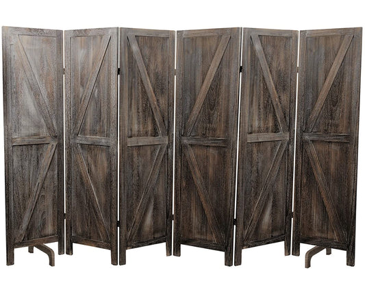 Premium Home 6-Panel Room Divider – Rustic Brown Barn Door, K Pattern Folding Privacy Screen, Partition Wall