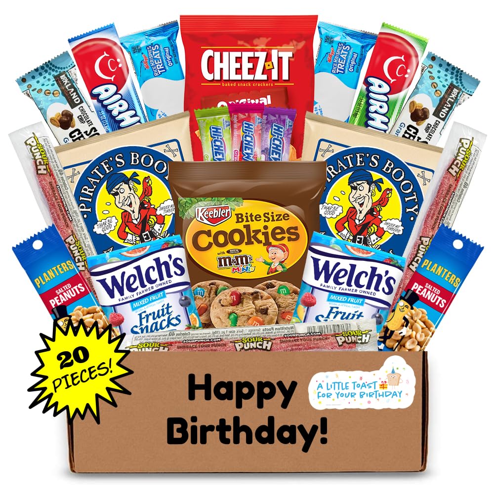 Hangry Kit Birthday Snack Box - (20 CT) Happy Birthday Gift Basket Care Package - Contains Birthday Snacks  Cookies  Chips  Candy. Party Variety Gift Box. (Funny 1)