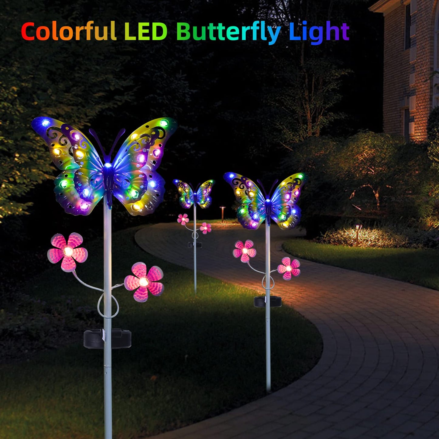 VGYVGYCC Solar Garden Lights 2 Pack - Metal Butterfly LED Stake Lights, Waterproof, Blue
