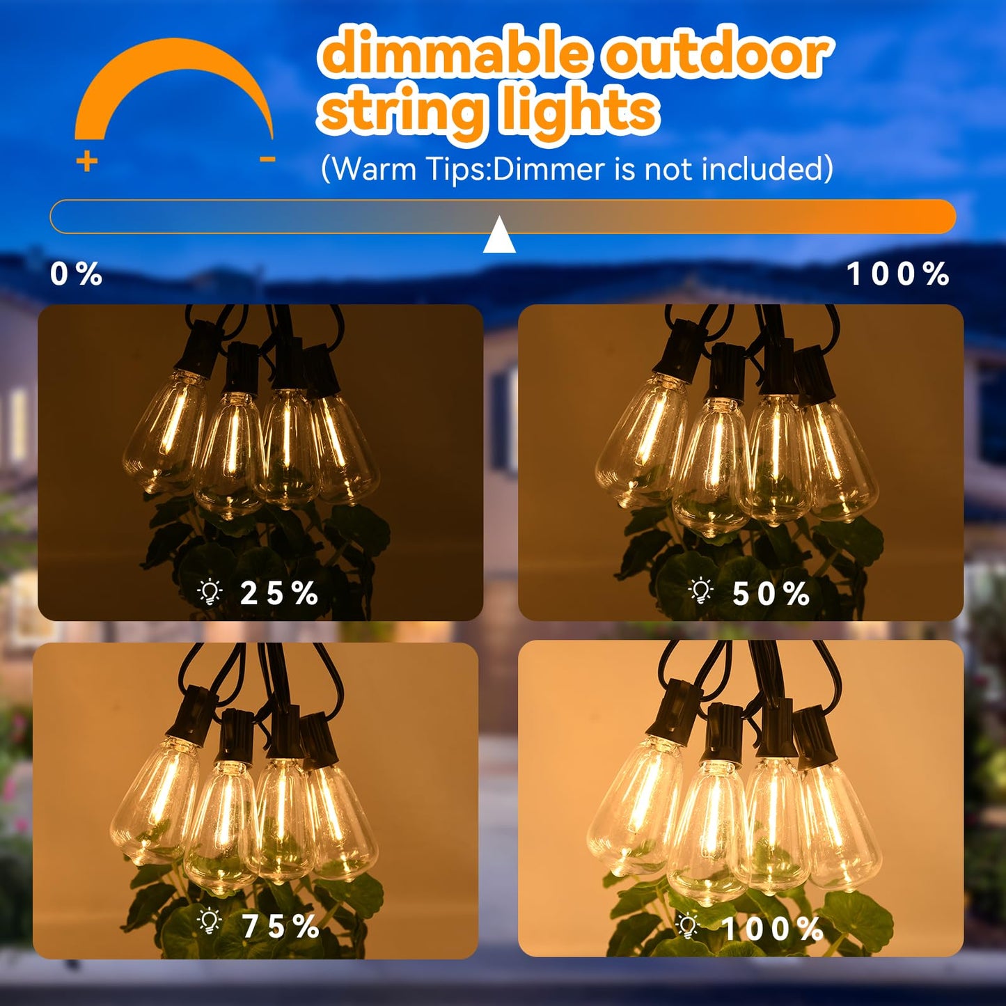 Vocevos 100Ft Led Outdoor String Lights With 52 Waterproof Shatterproof St38 Vintage Edison Bulbs  Outside Lights For Patio Lighting Cafe  Bistro  Backyard  2700K Dimmable