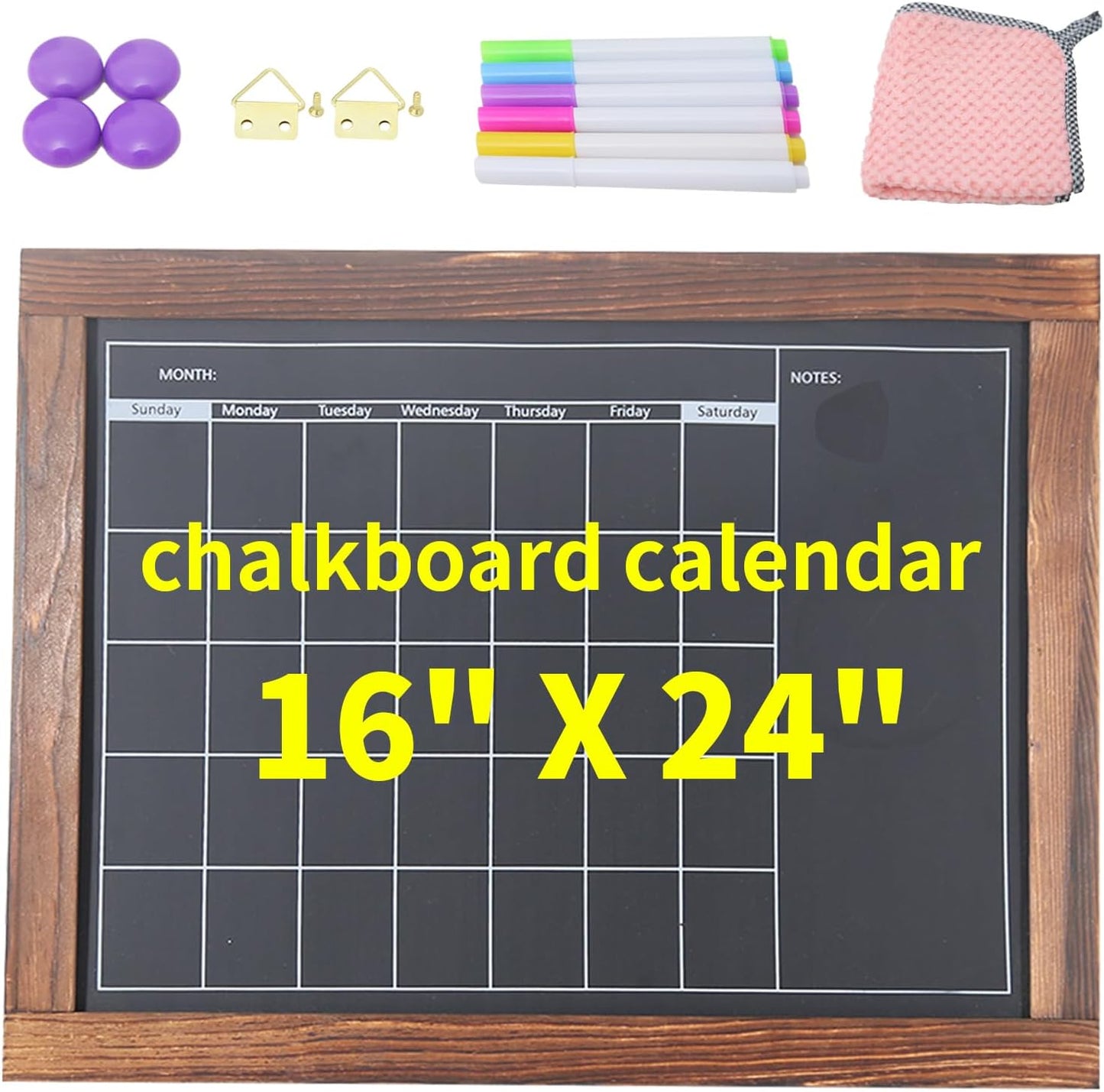 Magnetic Chalkboard Calendar for Wall Monthly Planner Board Wite Wood Frame Reusable Planning Blackboard for Record Daily Tasks List 16" x 24"