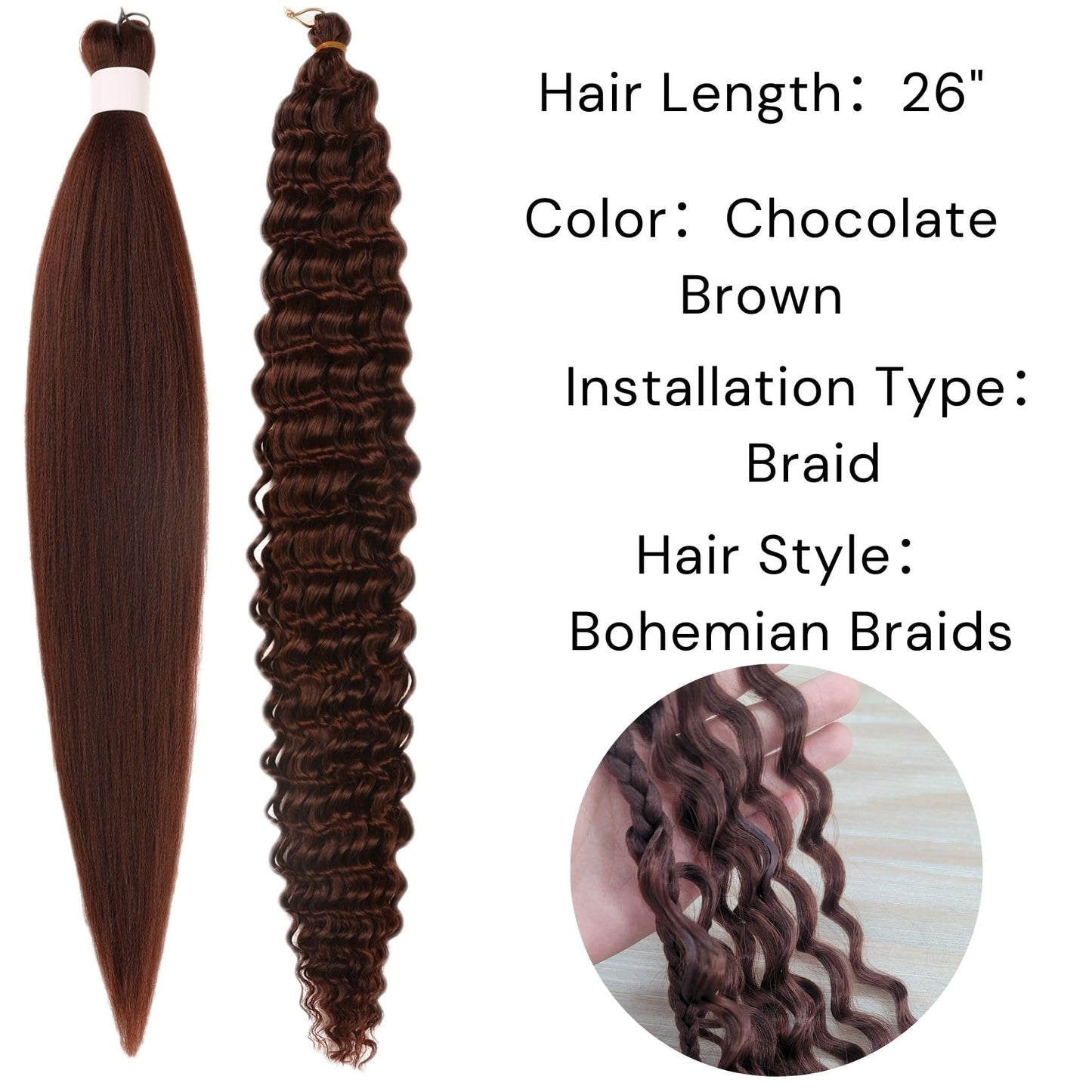 Chocolate Brown Braiding Hair Pre stretched for Boho Braids Pre stretched Boho Braiding Hair