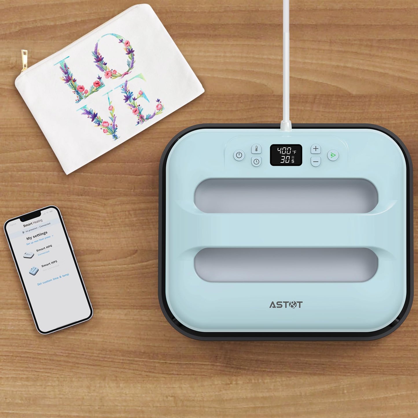 AST&T Heat Press 12"X10", Smart Heat Press Machine with Built-in Bluetooth for T-Shirts, Pillows, Tote Bags & More (Heat Press)