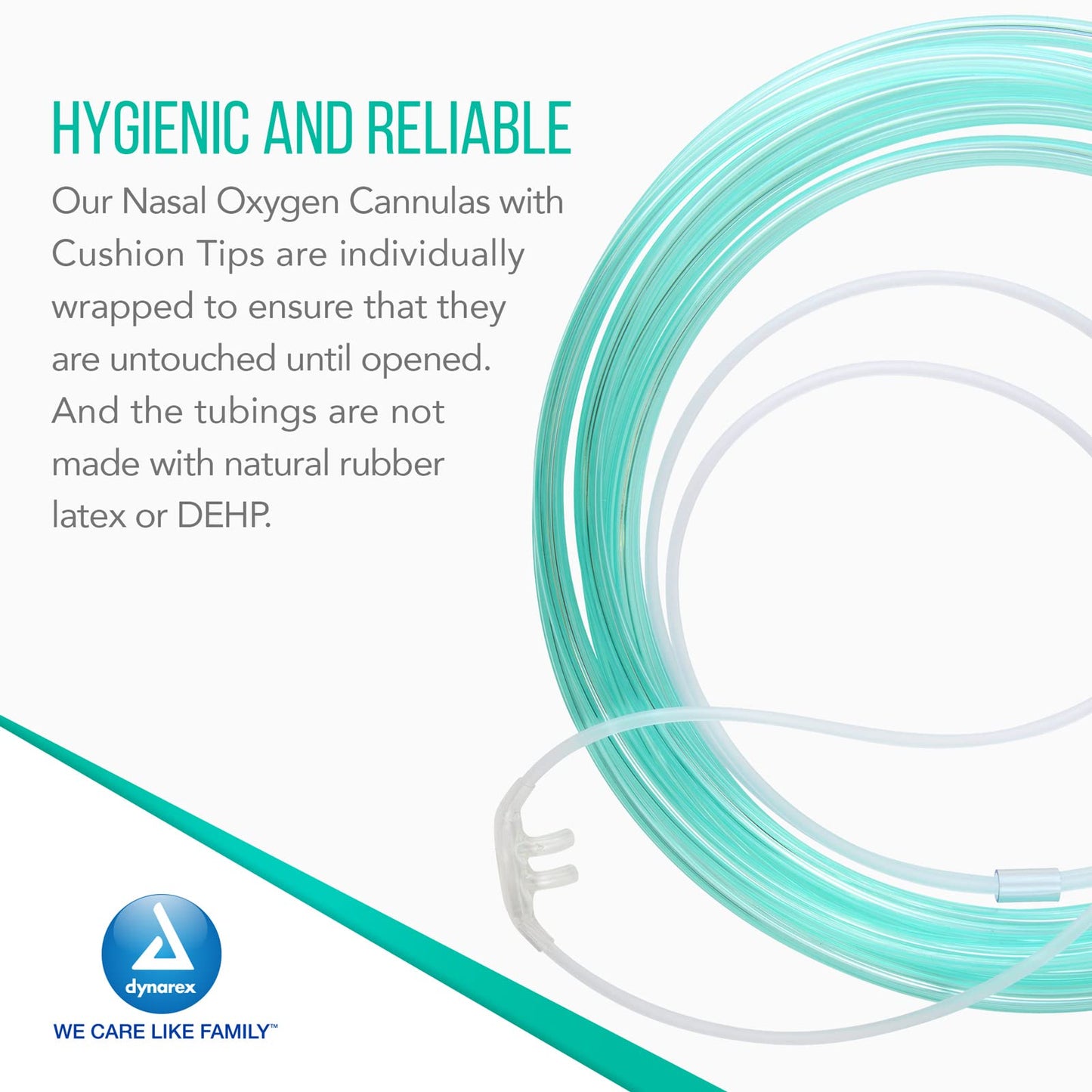 Dynarex Nasal Cannulas for Oxygen Therapy - 4' Crush Resistant Oxygen Supply Tubing for Adults - Soft Cushion Tip Universal Connector - 50 Per Case