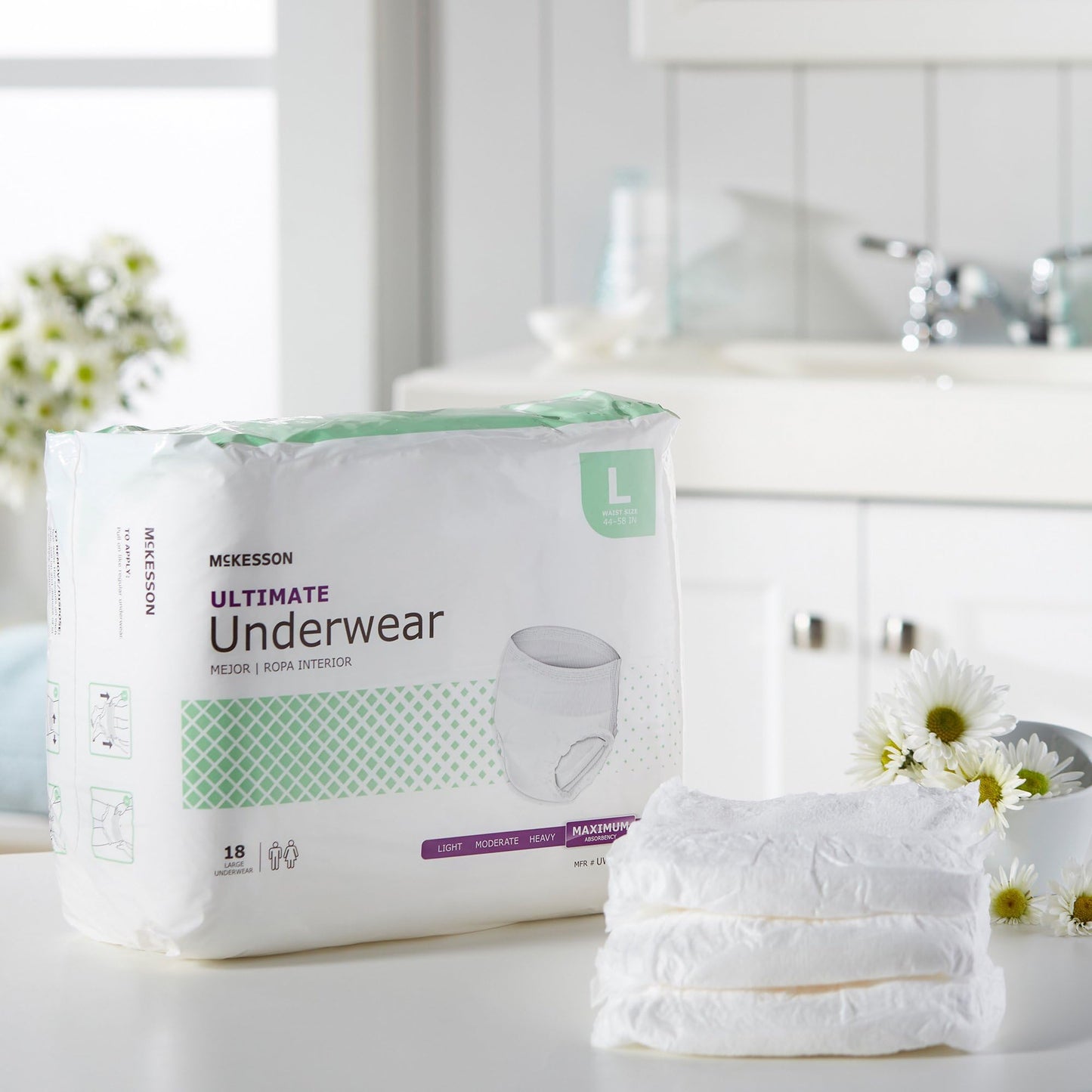 McKesson Ultimate Adult Incontinence Underwear, [72 Count], Large, 44-58 in. Maximum Absorbency, Unisex Bladder Leak Protection, Pull-On Style with Tear-Away Sides, Postpartum and Incontinence