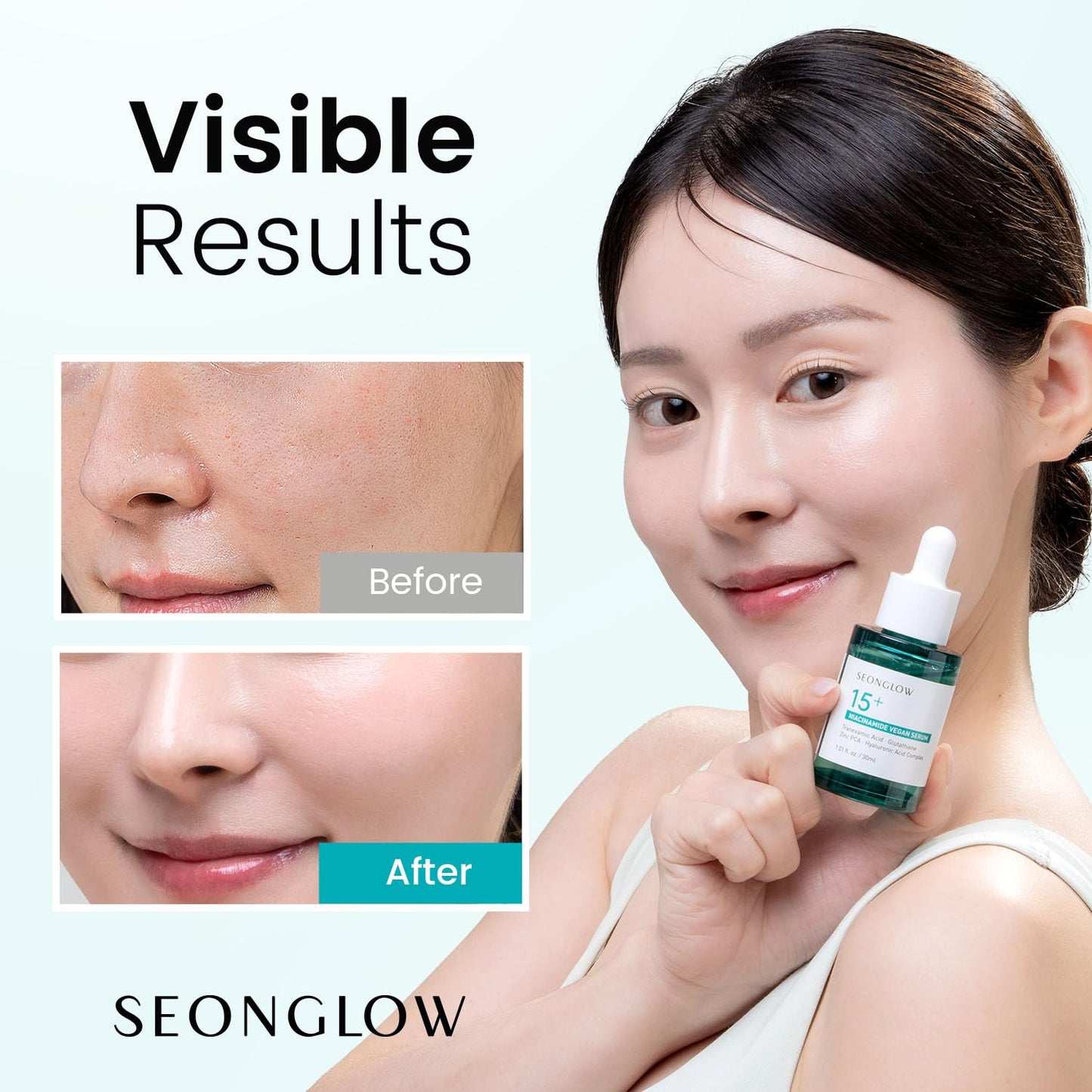 SEONGLOW 15% Vegan Niacinamide+ 3% Tranexamic Acid Serum: Korean Skin Care Niacinamide serum - Pore Minimizer for Face, Glutathi
