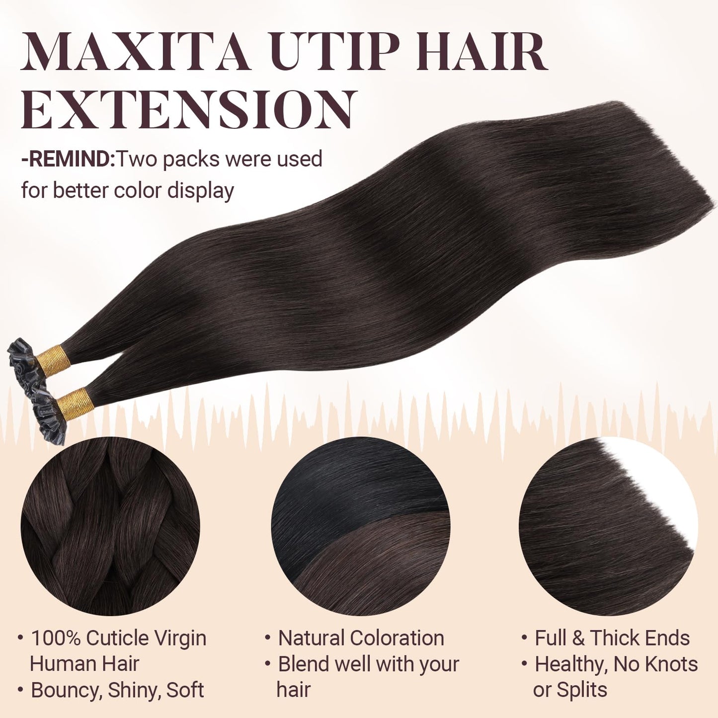 MAXITA U Tip Hair Extensions Human Hair, Natural Black Hair Extensions Real Human Hair, 50g/50 Strands/Pack, 24 In Virgin Human