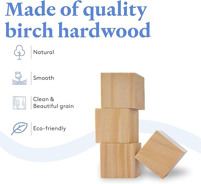 DIY Wood Cubes 4-inch, Pack of 3 Large Blank Wooden Blocks for Crafts, STEM, Building, Monitor Riser, Photo Cube Craft, and Home Decor, by Woodpeckers