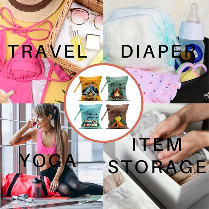 4 Pack Camping Wet Bag Waterproof Reusable Wet Dry Bag for Swimsuit Diaper Travel Beach Pool Gym Toiletries Funny Novelty Gifts for Campers Camping Accessories for Rv Campers Mom Birthday Christmas