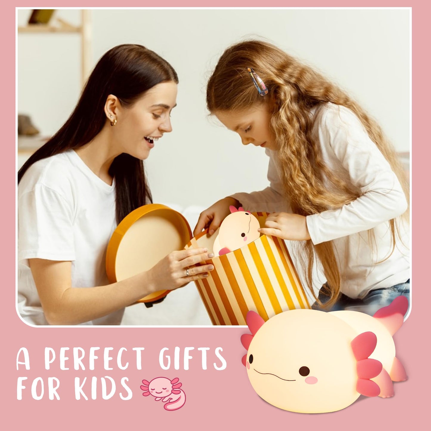 Axolotl Night Light  Cute Night Light For Kids  Animal Silicone Nursery Night Lamp  Timer Dimmable Rechargeable Led Nightlight  Soft Feeding Room Decor Bedside Lamp Gifts For Kids Girls Boys Women