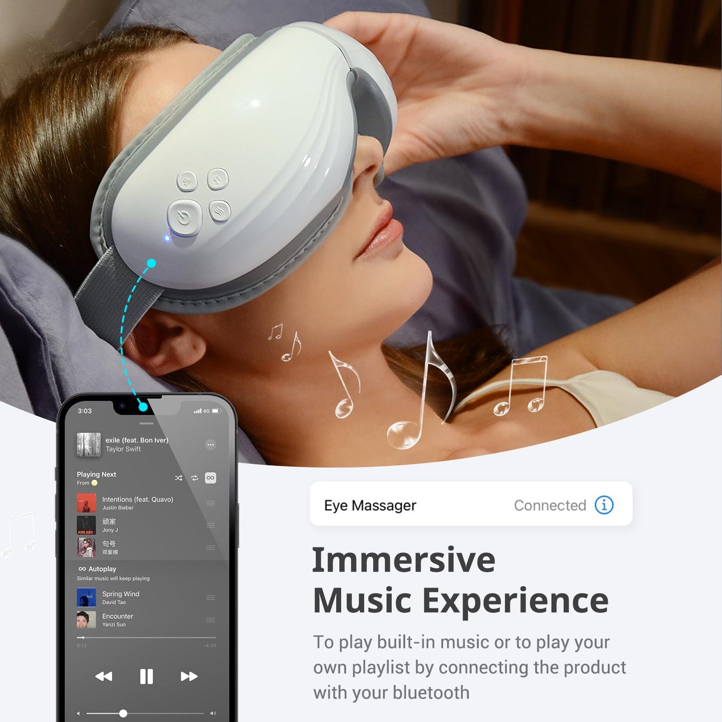 Mynt 5 Mode Eye Massager with Heat and Cooling, Heated Eye Massager with Bluetooth Capability, Folding Eye Mask Massager with Heat and Cool, Eye Massage with Voice Announcement, Gifts for Christmas