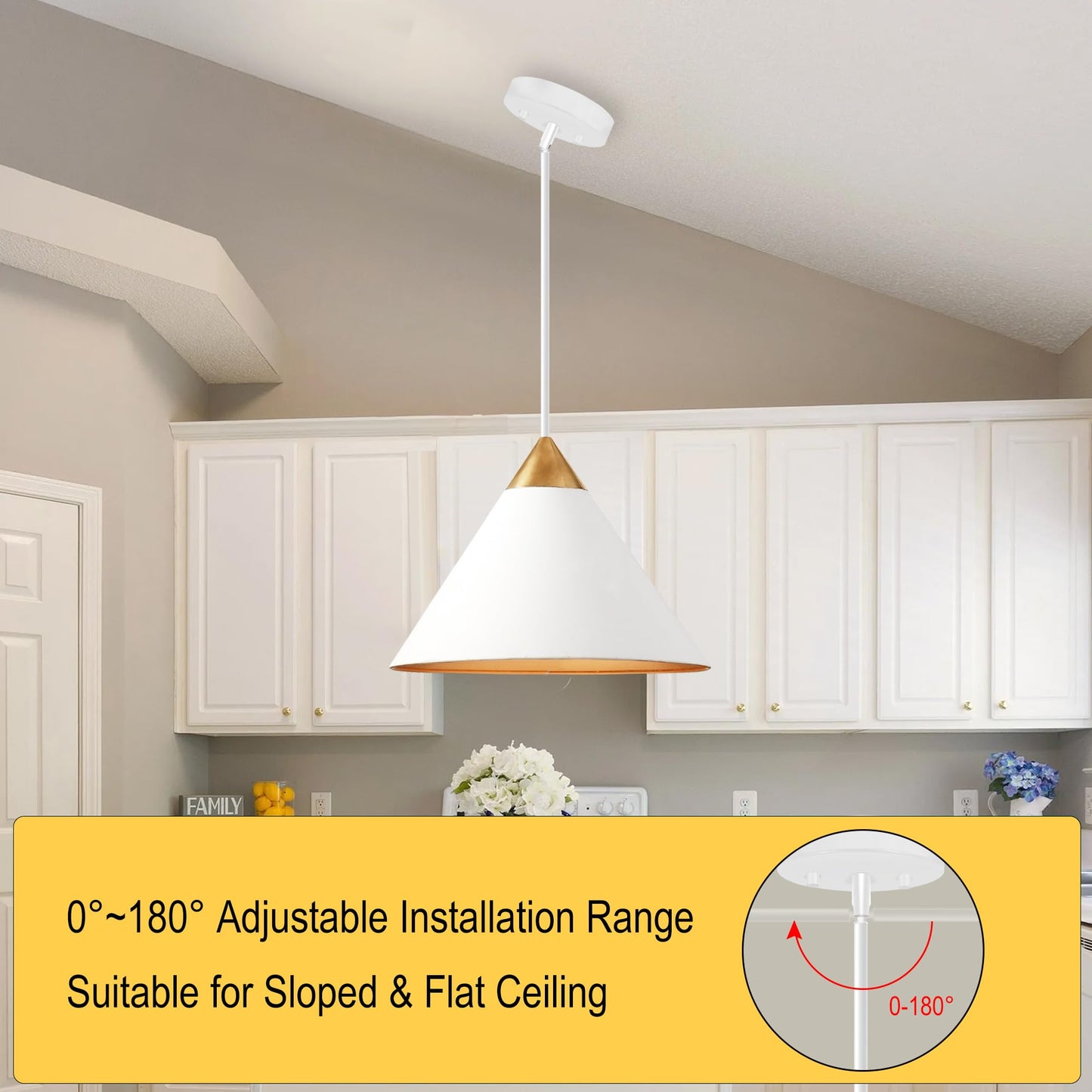 8 Pieces M10 Threaded Extension Poles Lighting Fixture Downrods Stems & 180 Degrees Sloped Ceiling Adapter Kits For Pendant Light  Island Lighting  Chandeliers (White)