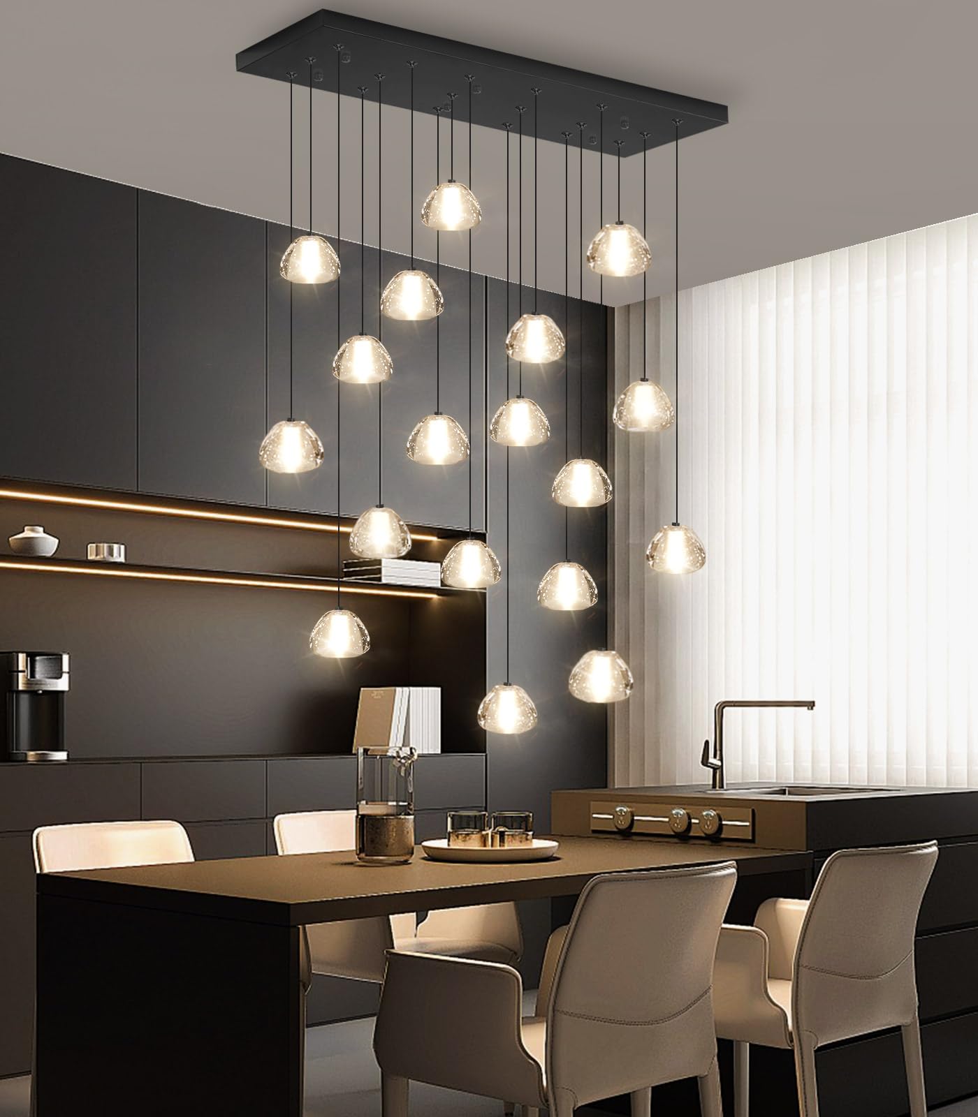 Dolria Crystal Rectangular Chandeliers For Living Room Dining Room Light Led Pendant Lights Fixtures Lighting Chandelier For Foyer Entrance Black