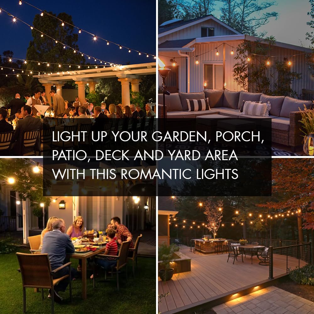 Sunthin Outdoor String Lights, 96Ft Patio Lights With 32 Led Bulbs, Black Shatterproof For Garden, Deck, Porch, Party, Model Gls-18J2P-E26