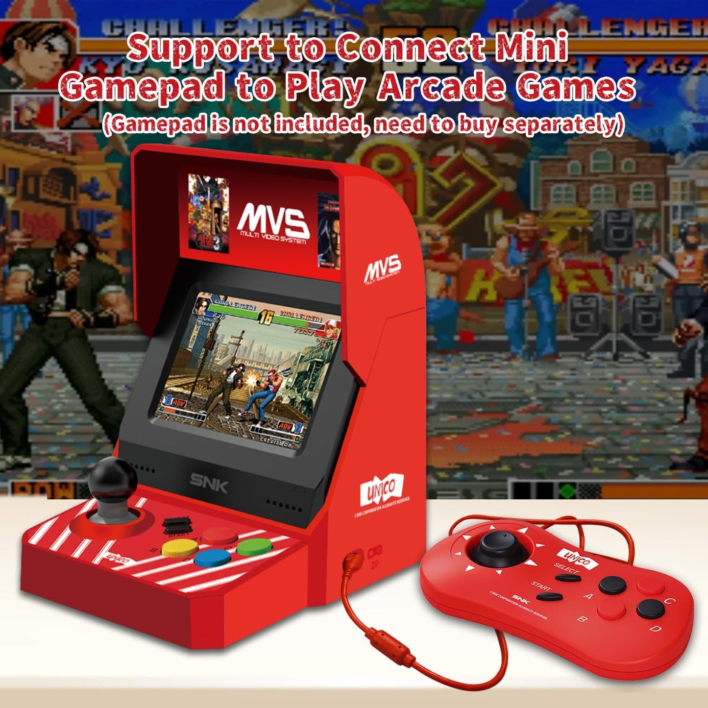 UNICO MVS Mini Home Arcade Machine, 45 Pre-Loaded Classic Games:10 KOF / 5 Metal SLUG / 7 Fatal Fury / 6 Samurai SHODOWN and More, 3.5inch Screen, HDMI and Gamepads Port