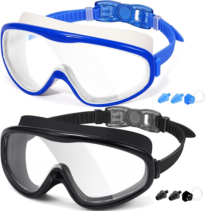 Braylin Adult Swim Goggles, 2-Pack Wide View Swim Goggles for Men Women Youth Teen, Anti-Fog, Over 15