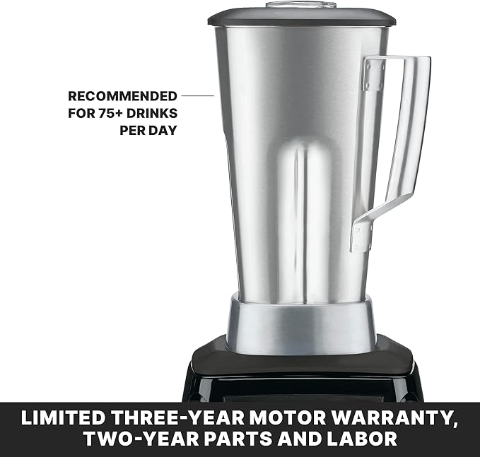 Waring Commercial MX1000XTS 3.5 HP Blender with Paddle Switches, Pulse Feature and a 64 oz. Stainless Steel Container, 120V, 5-15 Phase Plug, Black
