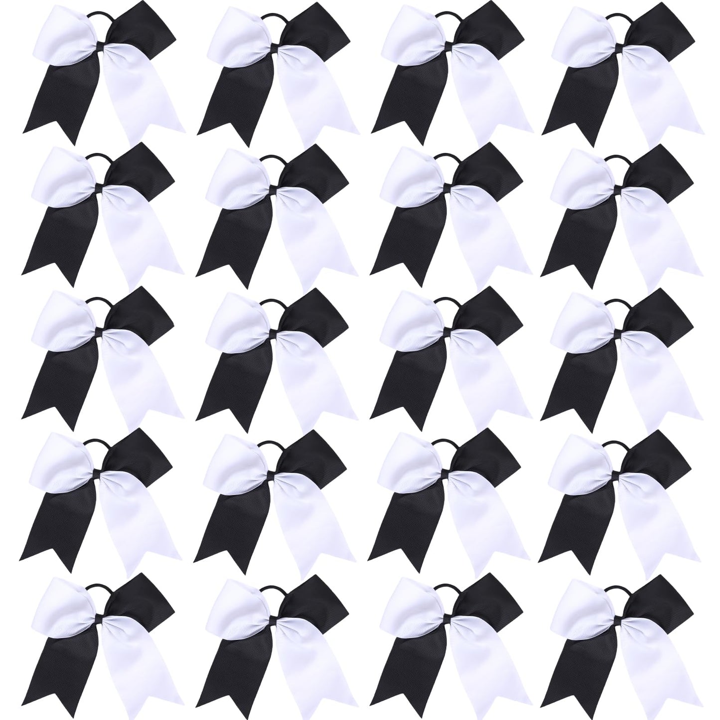 Hipcheer 20pcs 8 Large Black and White Cheer Bows for Girls, Hand-made Grosgrain Ribbon Hair Accessories for Teen Girls Softball