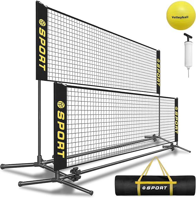 Furypiont 10 FT Mini Portable Volleyball Net Equipment Set with Rubber Volleyball,Pump and Potable Carry Bag.Adjustable He...
