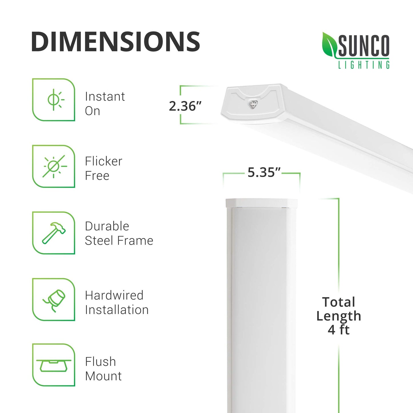 Sunco 10 Pack LED Garage Ceiling Lights 4FT, 3500 LM, 40W=300W, 5000K Daylight, Linkable, Hardwired, Model SHW