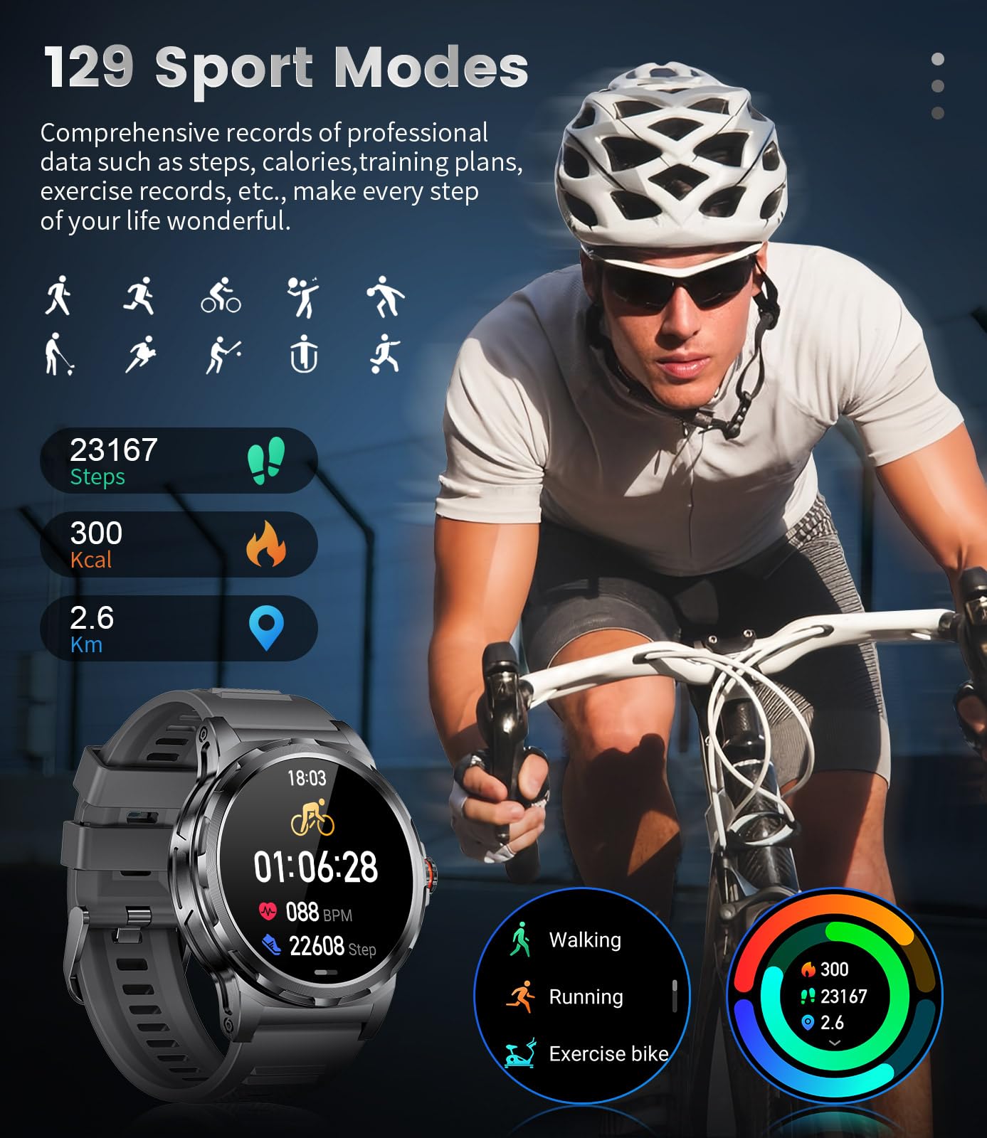 Military Smart Watch for Men(Answer/Dial Calls),1.46'' AMOLED Touchscreen/5ATM Waterproof/120+ Sports Modes Fitness Watch with Blood Pressure/Heart Rate/SpO2/Pedometer for Android iOS Smartwatch Black