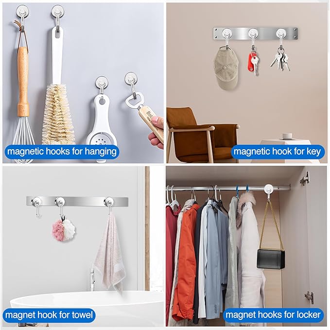 LOVIMAG Hooks, 85lbs+ Magnetic Magnet Hook 2025 Cruise Cabin Ship Essentials Heavy Duty Strong Refrigerator Fridge Hanging for Classroom Beach Vacation Kitchen Grills Home Mug Hanger (6 Pack), Silver