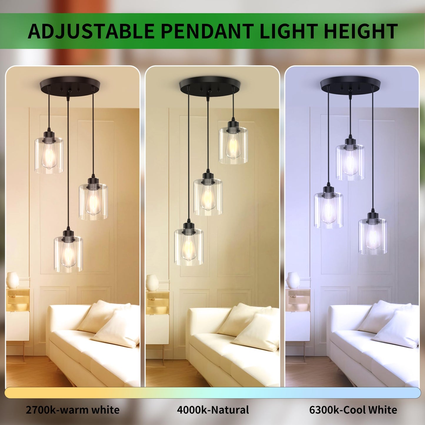 Phaosio 3-Light Pendant Lighting For Kitchen Island  Dining Room  Hallway  Foyer  Entryway  Matte Black Ceiling Light Fixture With Clear Glass And Upgraded 4.7 Shades