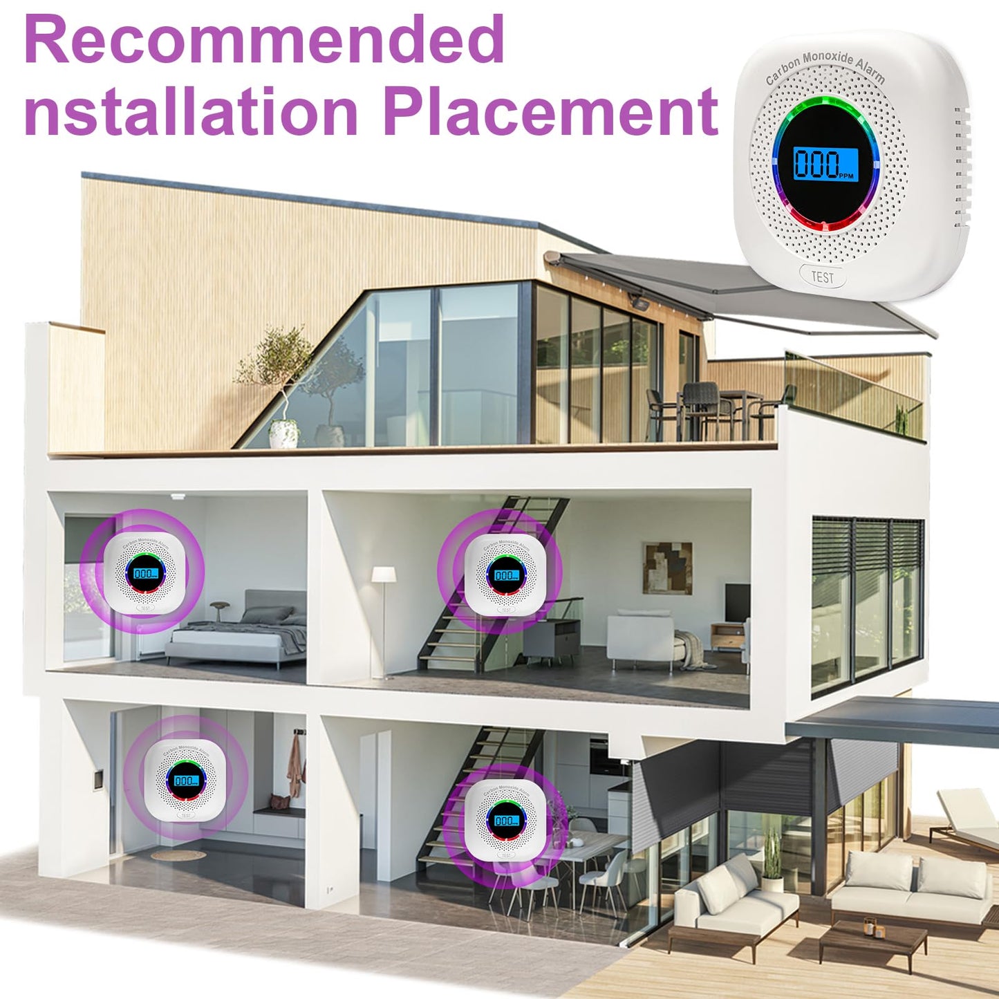2 Pack Carbon Monoxide Detectors,Portable Carbon Monoxide Alarms for Travel,Replaceable Battery Powered CO Alarm/Monitor for Home with Digital LCD Display