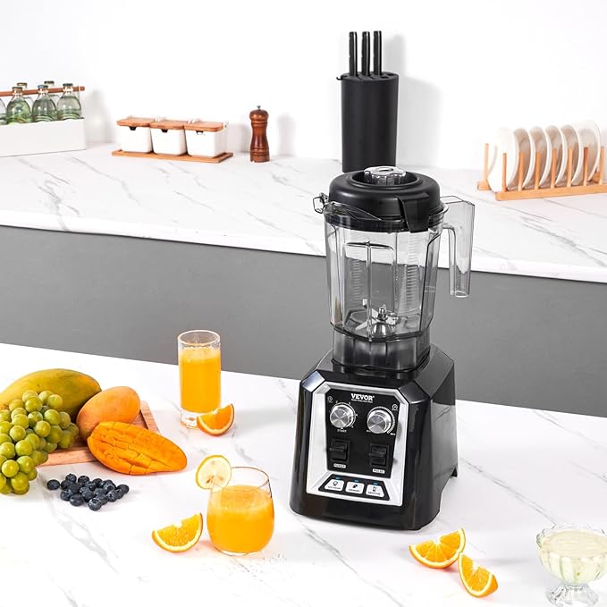VEVOR Professional Blender, Commercial Countertop Blenders, 68 oz Jar Blender Combo, Stainless Steel 3 Functions, for Frozen Drinks, Shakes, Smoothies, Peree, and Crush Ice, Black