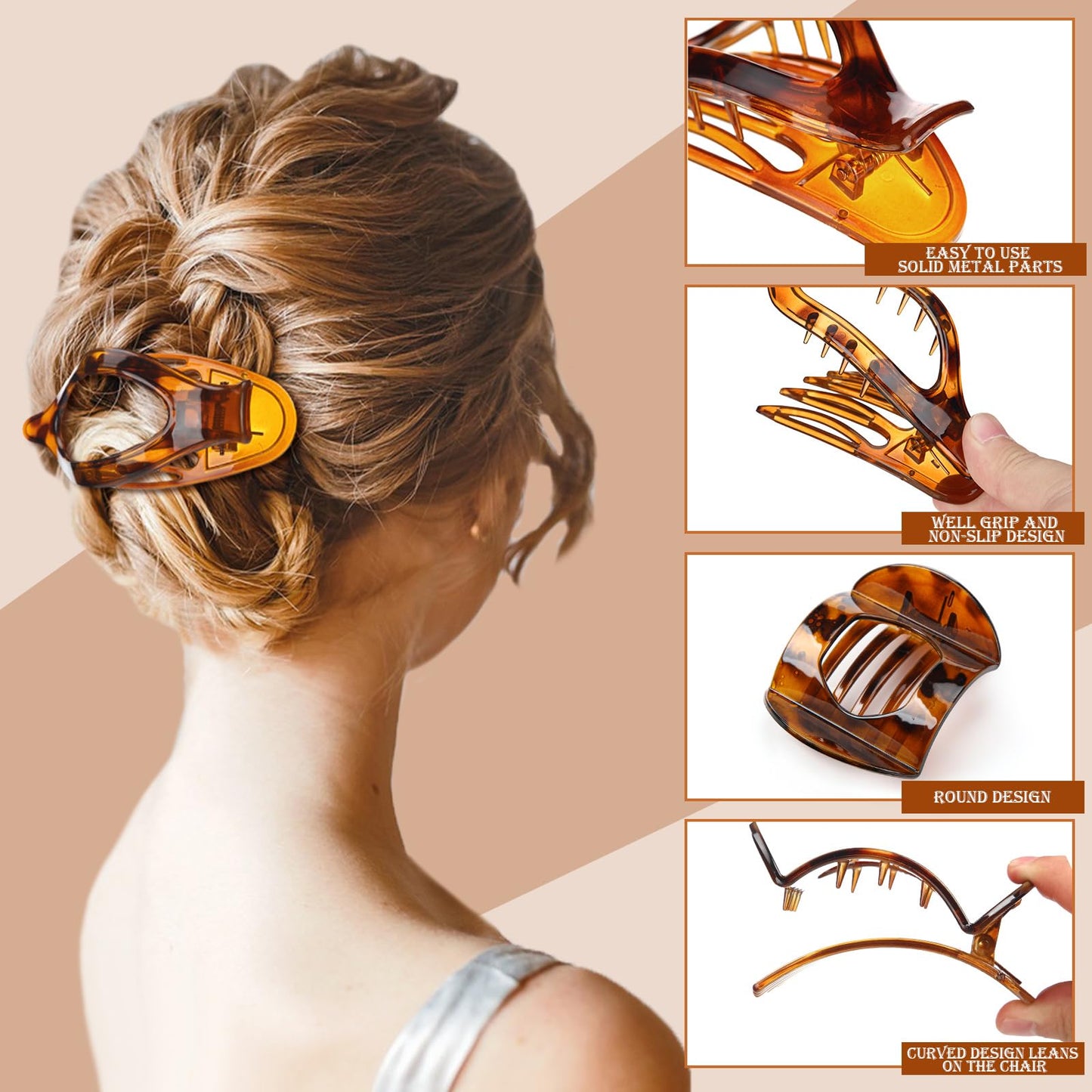 8 Pcs Flat Hair Clips for Women, 2 Styles French Flat Claw Clips for Women, Large Strong Hold Hair Claw Clips For Thick Thin Hai