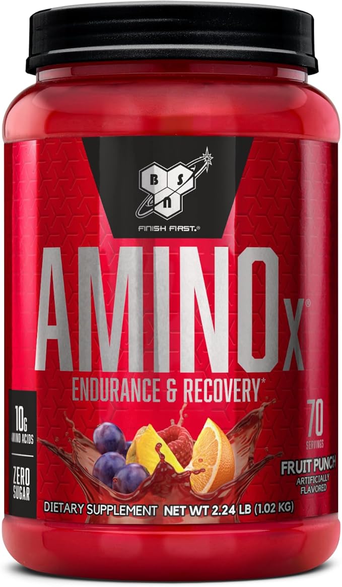 BSN Amino X Muscle Recovery & Endurance Powder with BCAAs, 10 Grams of Amino Acids, Keto Friendly, Caffeine Free, Flavor: Fruit Punch, 70 servings (Packaging may vary)