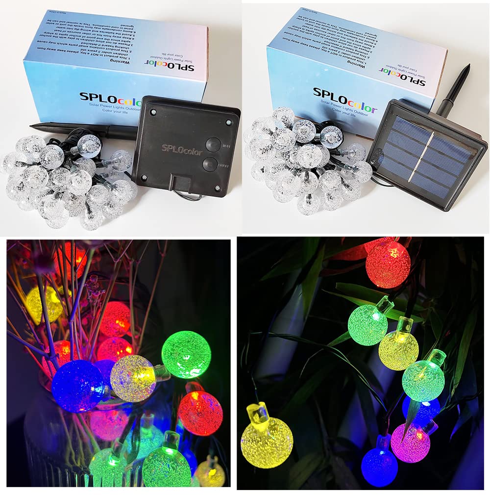 SPLOcolor Solar String Lights, 36FT, 60 LEDs, 8 Modes, Waterproof, Multicolor-60LED, Model S-SC-M-60