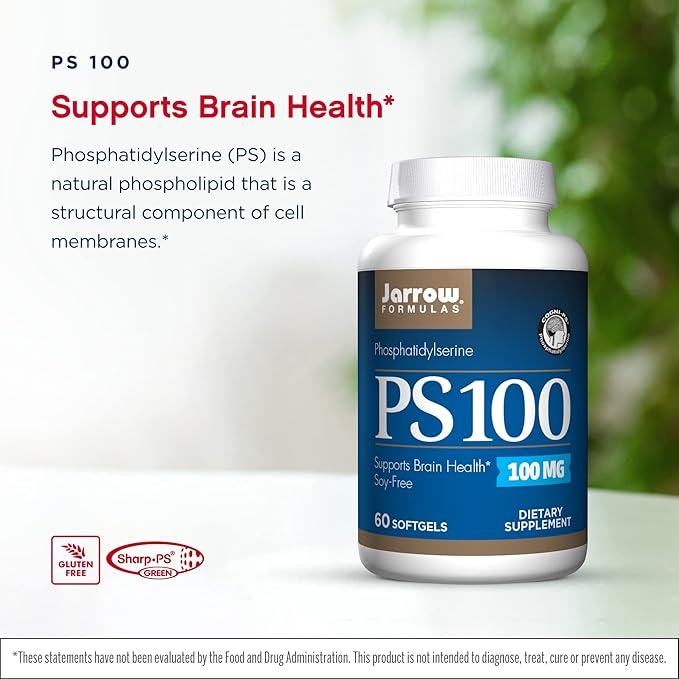 Jarrow Formulas PS 100 - 60 Softgels, Pack of 2 - 100 mg Phosphatidylserine (PS) - Supports Brain Health - Soy Free - Up to 120 Total Servings
