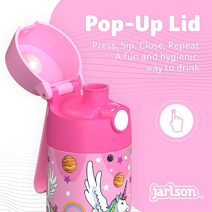 Jarlson® Mali Children's Water Bottle, Thermal Stainless Steel Water Bottle, BPA-Free, Leak-Proof, Children's Bottle with Chug Lid, Bottle for School, Nursery (Unicorn 'Star', 350 ml)